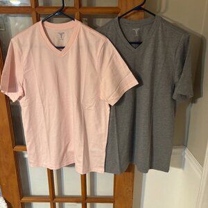 2 Amazon Essentials Men V neck short sleeve tees Pink & Gray SZ: M